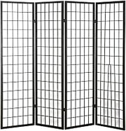 FurniFact Black 4-Panel Wood Room Divider, Folding Privacy Screen, Rice Paper Panels, Oriental Style, 71 Inch Tall, Freestanding