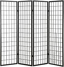 FurniFact Black 4-Panel Wood Room Divider, Folding Privacy Screen, Rice Paper Panels, Oriental Style, 71 Inch Tall, Freestanding