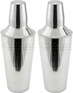 Winco 28 oz Classic Stainless Steel Bar 3-Piece Shaker Set (Pack of 2)