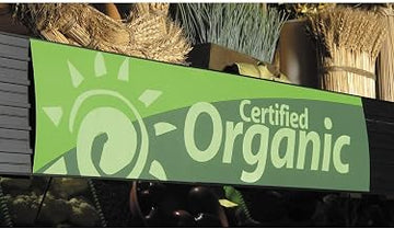 Green Vinyl Single-Sided Organic Produce Category Header Fits 6 Channel Track - 33"L x 7 3/4"H