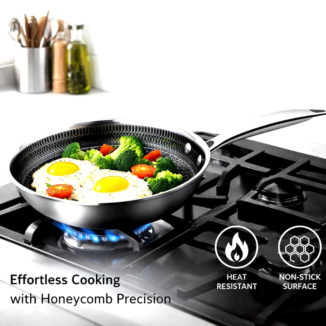 8-Inch SS Honeycomb Fry Pan by Hamilton Beach – 8 Inch, 1.4 liters, Stainless Steel, Silver, Model HHC-FP8