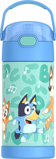 FUNTAINER Water Bottle with Straw by THERMOS – 12 Ounces, 12.0 fluid_ounces, Stainless Steel, Bluey, Model F4105BY6