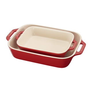 Ceramic Rectangular Baking Dish Set by STAUB – 2-pc, 1.905 liters, Ceramic, Cherry, Pack of 2