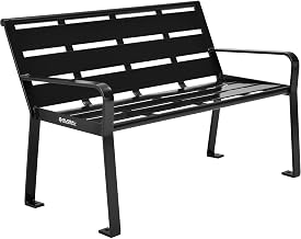 Global Industrial 4' Outdoor Park Bench with Back, Horizontal Steel Slats
