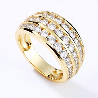 Women's Ring with Channel-Set 3-Layer Half-Circle CZ for Wedding