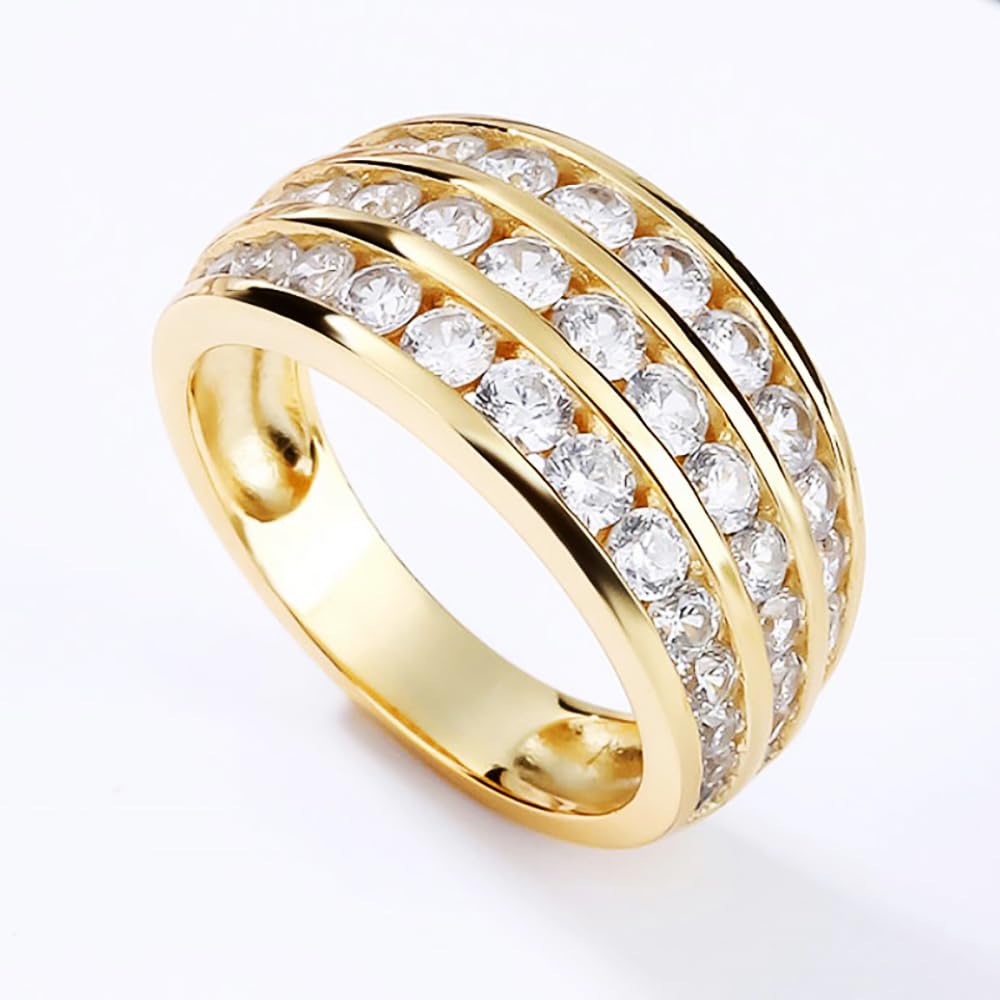 Women's Ring with Channel-Set 3-Layer Half-Circle CZ for Wedding by Generic – 9, Brass, Gold Color, Model Q230_9