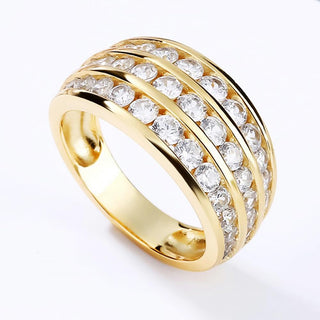 Women's Ring with Channel-Set 3-Layer Half-Circle CZ for Wedding by Generic – 9, Brass, Gold Color, Model Q230_9