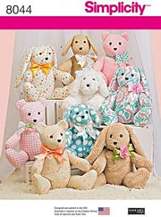 Simplicity Crafts Sewing Pattern 8044 Bear, Dog & Rabbit Stuffed Animal Toys