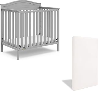 Graco Stella 4-in-1 Convertible Mini Crib with Bonus Mattress, Pebble Gray