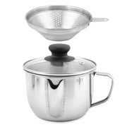 FaHuoJiuKa Stainless Steel Gravy Separator, 4 Cup Capacity with Strainer and Lid, Silver