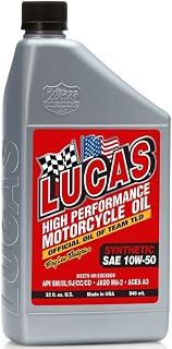Lucas Oil 10716 High Performance Synthetic Motorcycle Oil SAE 10W-50-1 Quart