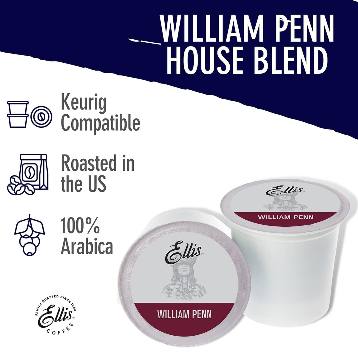 William Penn 2-Pack - Single Serve Coffee Pods - For Use in Most K-cups and Keurig 2.0 Brewers - 48 Count by ELLIS COFFEE – 1 Ounce (Pack of 48), Pack of 48
