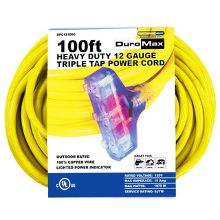 Outdoor Extension Cord by DuroMax – XPC12100C, Pvc, Yellow, Model XPC12100C