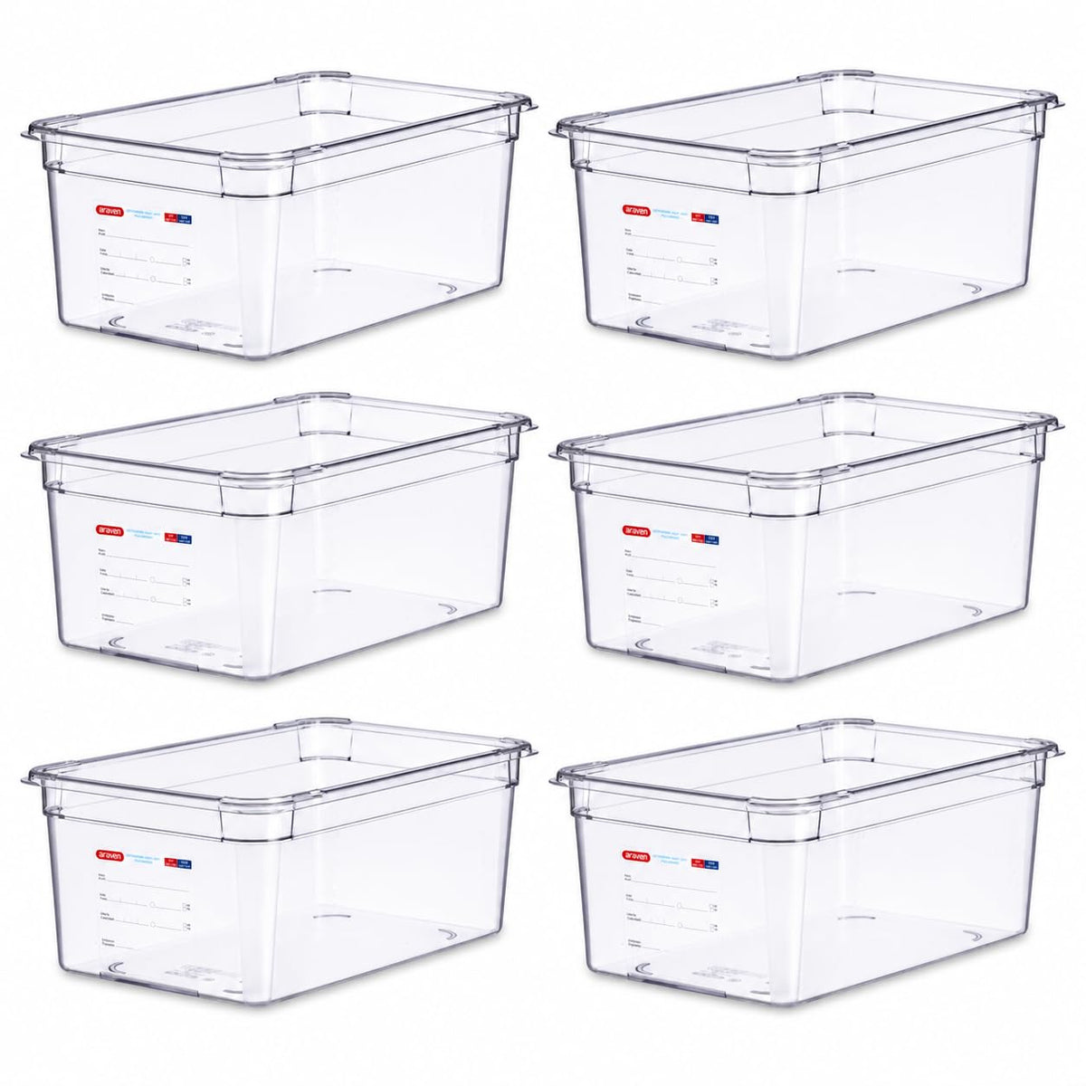 Polycarbonate Food Pan by Araven – 2.5 cubic_feet, Polycarbonate (PC), Clear, Pack of 6, Model 09845
