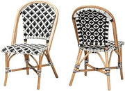 Ambre Modern French Black and White Weaving Natural Rattan 2-PIECE Bistro Chair Set