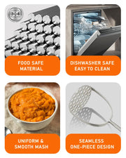 Brigii Stainless Steel Potato Masher, One Piece Press, Silver