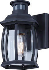 Canarm Grovehaven 1-Light Outdoor Light 10-inch Black Finish Wall Mounted with Clear Glass, Built-in Motion Sensor/Photocell, Lighting for Entryways, Patios, Porches