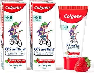 Colgate Kids Cavity Protection Toothpaste 6-9 Years, 160g (80g x 2), Natural Strawberry Mint Flavour, 0% Artificial(5.6 Ounce)