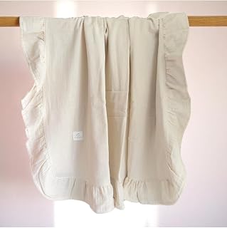 Elara Muslin Cover with Ruffled Edge Beige 100% Cotton Plain Weave Fabric Casual Everyday - Beige