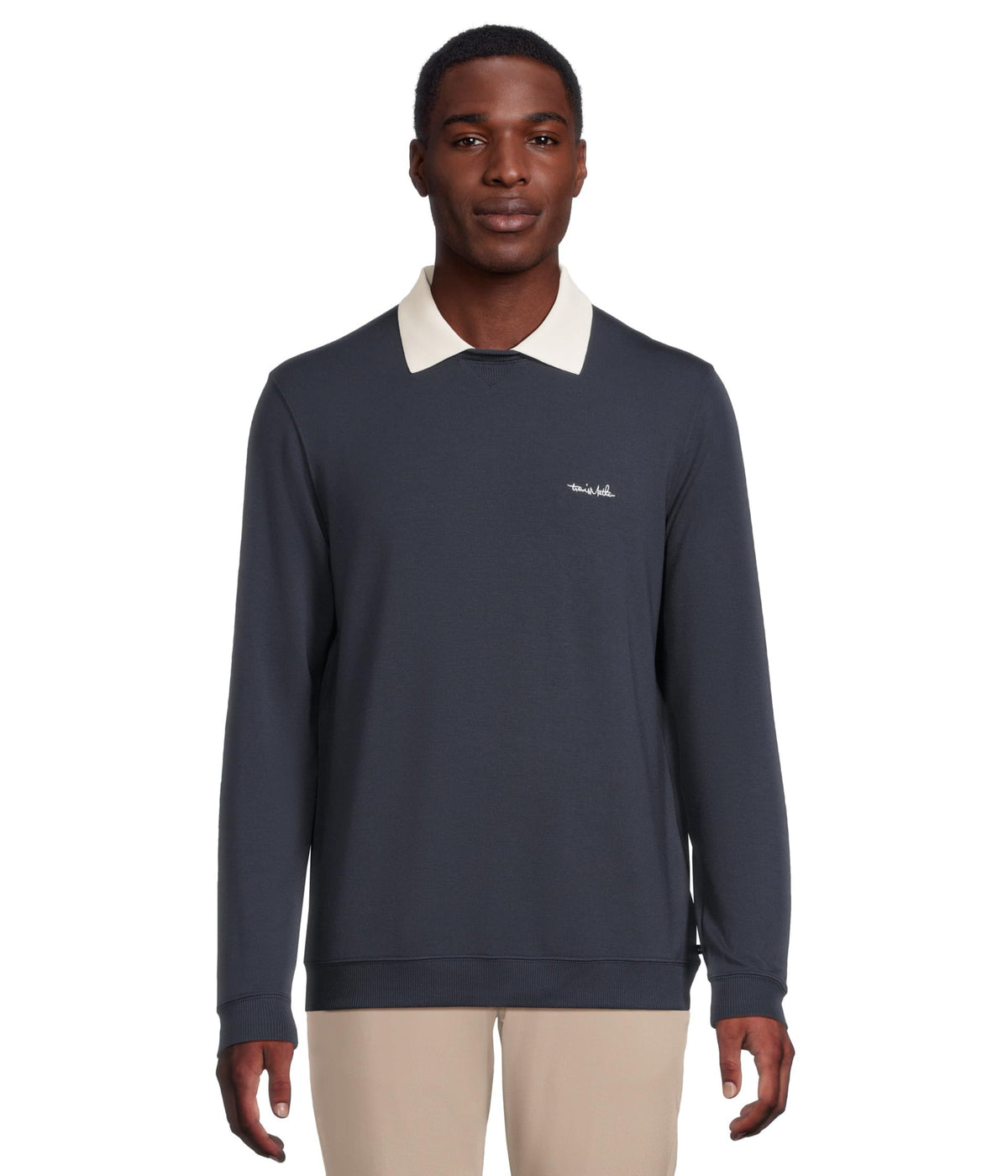 Mens Amenities Collar Crew by TravisMathew – Small, Polyester Blend, Total Eclipse, Model A42349
