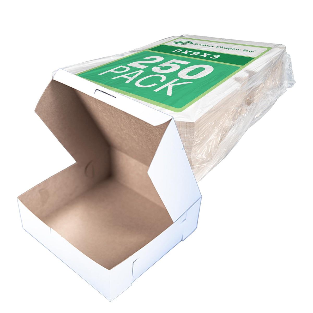 SOUTHERN CHAMPION TRAY 9" x 9" x 3" / White Non-Window / White Bakery Take Out Containers