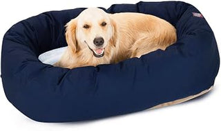 Majestic Pet Sherpa Bagel Dog Bed, 40 Inch Large, Round, Washable, Navy