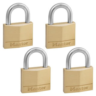 Solid Brass Padlock with Key by Master Lock – 4 Pack, Brass, Brass, Silver, Model 140Q