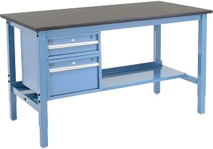 Global Industrial 72" W x 36" D Workbench, 1" Thick Phenolic Resin Safety Edge with Drawers & Shelf, Blue