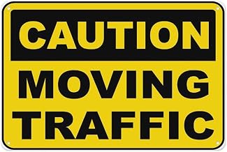Caution Moving Traffic Aluminum Warning Sign 8"x12", sturdy durable alert plaque for home garden driveway busy road side passing vehicle dynamic safety reminder sign