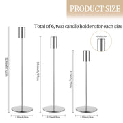 AUMAYCO Metal Taper Candle Holders, Set of 6 in Three Heights, Silver