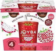JOYBA Raspberry Dragonfruit Black Tea Bubble Tea, 12 fl oz Cup (Pack of 4)