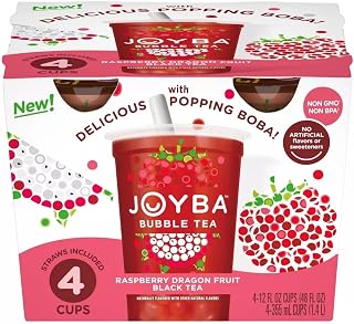 JOYBA Raspberry Dragonfruit Black Tea Bubble Tea, 12 fl oz Cup (Pack of 4)