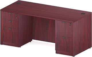 Boss Office Products 66" Desk with 2 File Pedestals, Mahogany