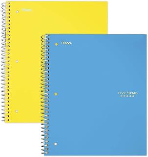 Five Star Spiral Notebooks, 3 Subject, College Ruled Paper, 150 Sheets, 11" x 8-1/2", Teal, Yellow, 2 Pack (38444), Teal-Yellow