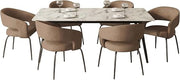 LeisureMod 7-Piece Dining Set with Rectangular Sintered Stone Dining Table and 6 Velvet Dining Chairs with Iron Base