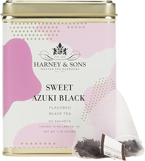 Harney & Sons Sweet Azuki Black Tea, 20 Sachets in Tin | Black tea with toasted rice, vanilla and red bean flavors. Contains caffeine.