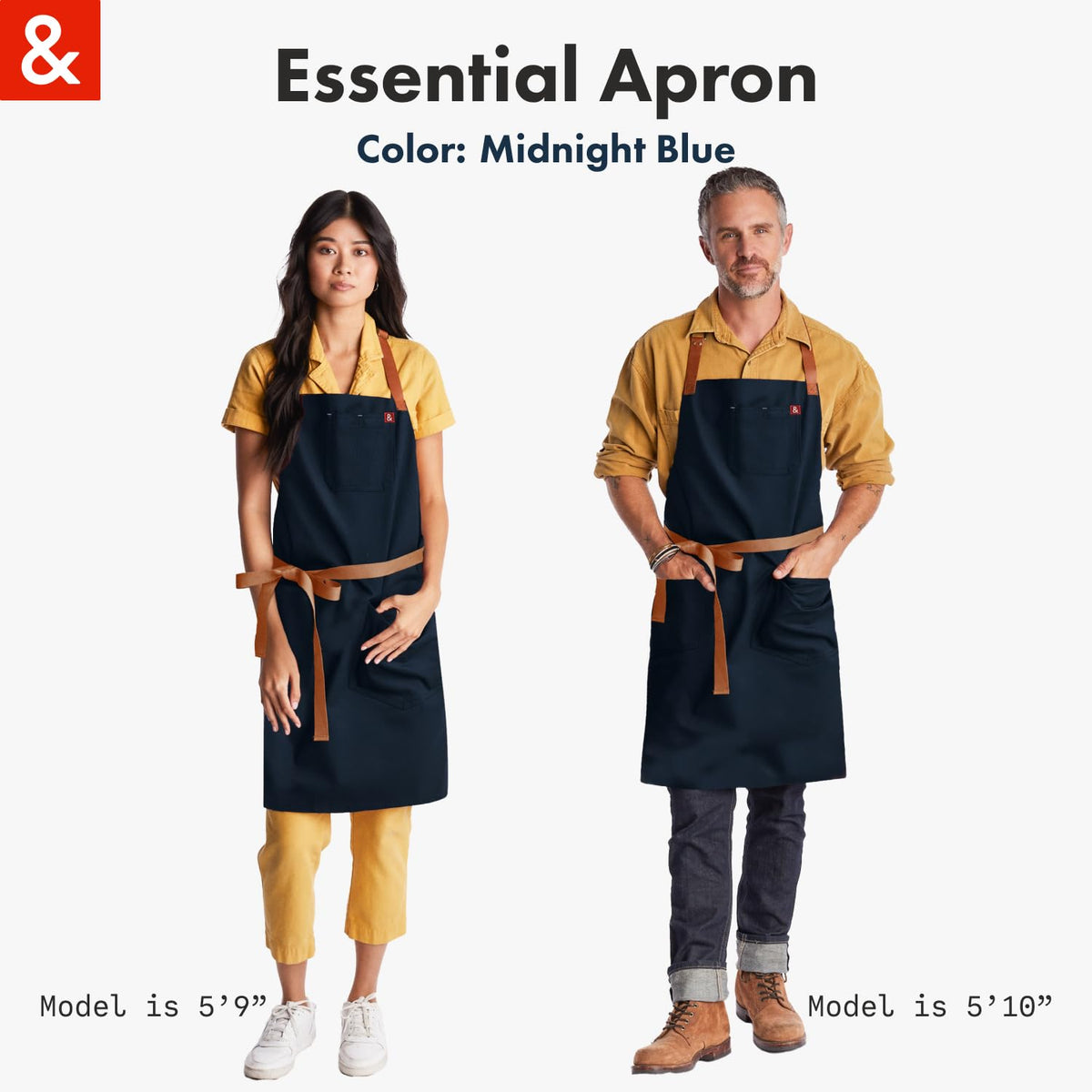 Essential Apron by hedley & bennett – Standard, Cotton, Dark Blue, Model CPFD-ESS-MDTC