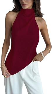Women's Mock Neck Halter Tops Y2k Open Back Asymmetrical Going Out Tops