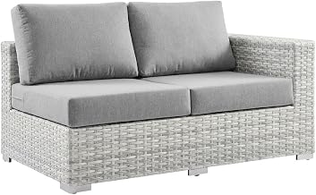 Gray Outdoor Patio Left-Arm Loveseat with Cushioned Comfort, Durable Frame, Weather-Resistant Design, Modern Style for Garden and Porch Use