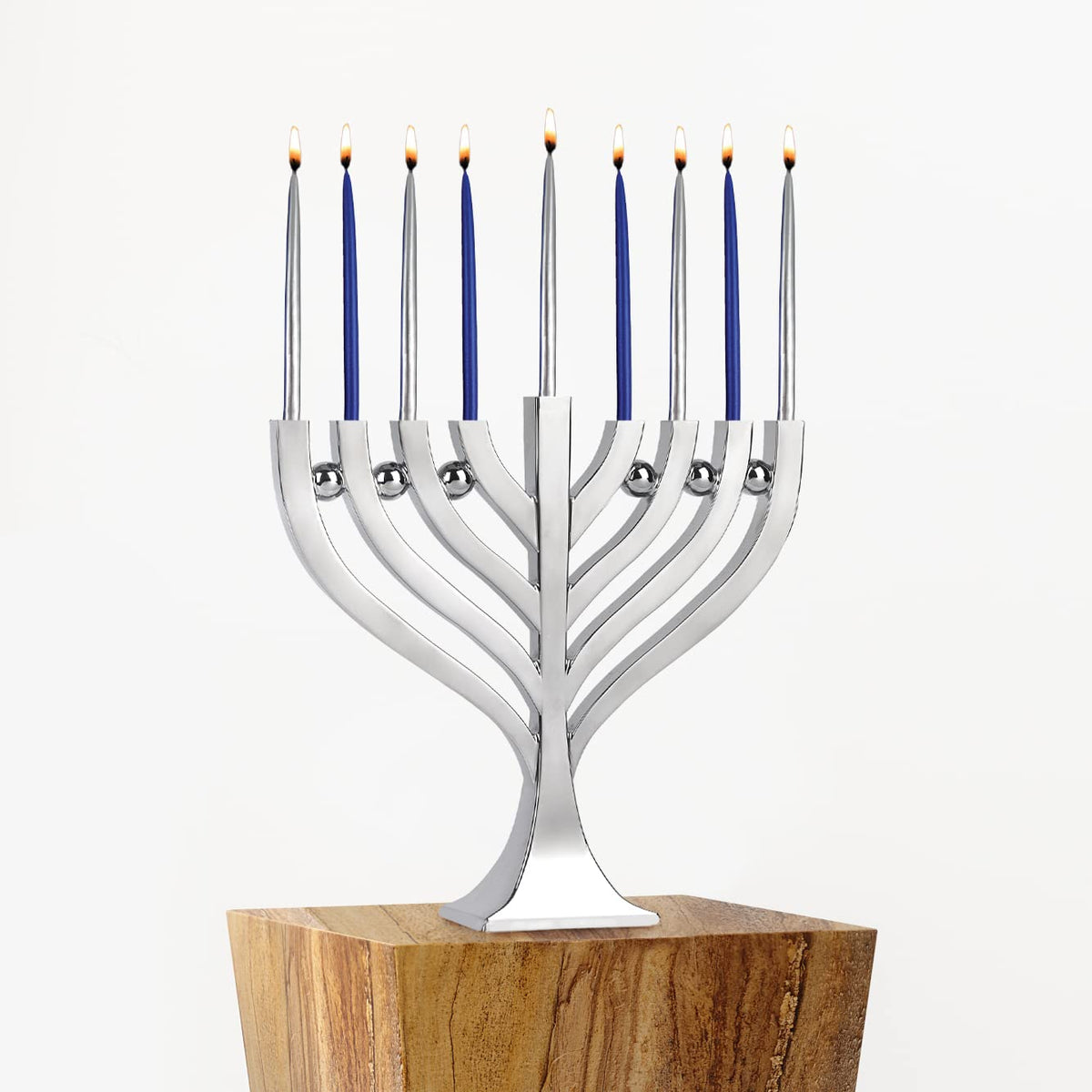 Zion Judaica Harmony Menorah, Aluminum Hanukkiah, Silver
