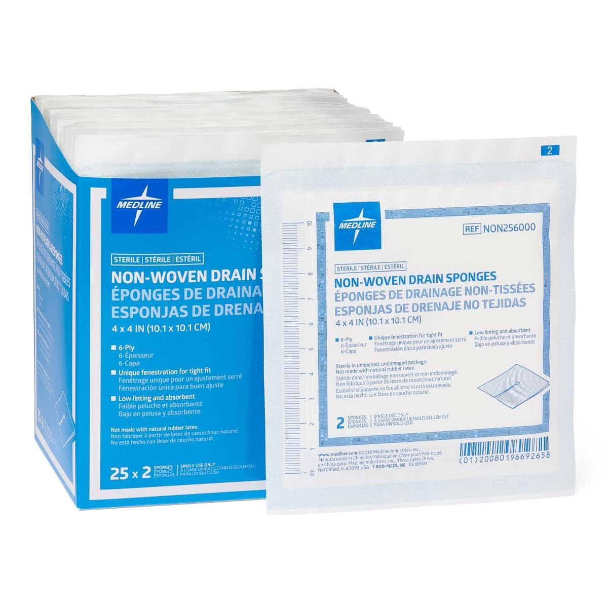 Gauze Sponge by Medline – 4" x 4" (50 Count), Rayon, White, Model NON256000H