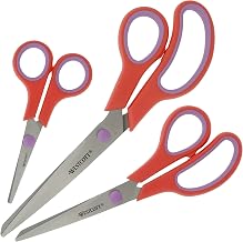 Westcott Easy Grip Scissors Set of 3 Universal Scissors with Comfort Grip | Extra Sharp & Durable Stainless Steel Blade | Red