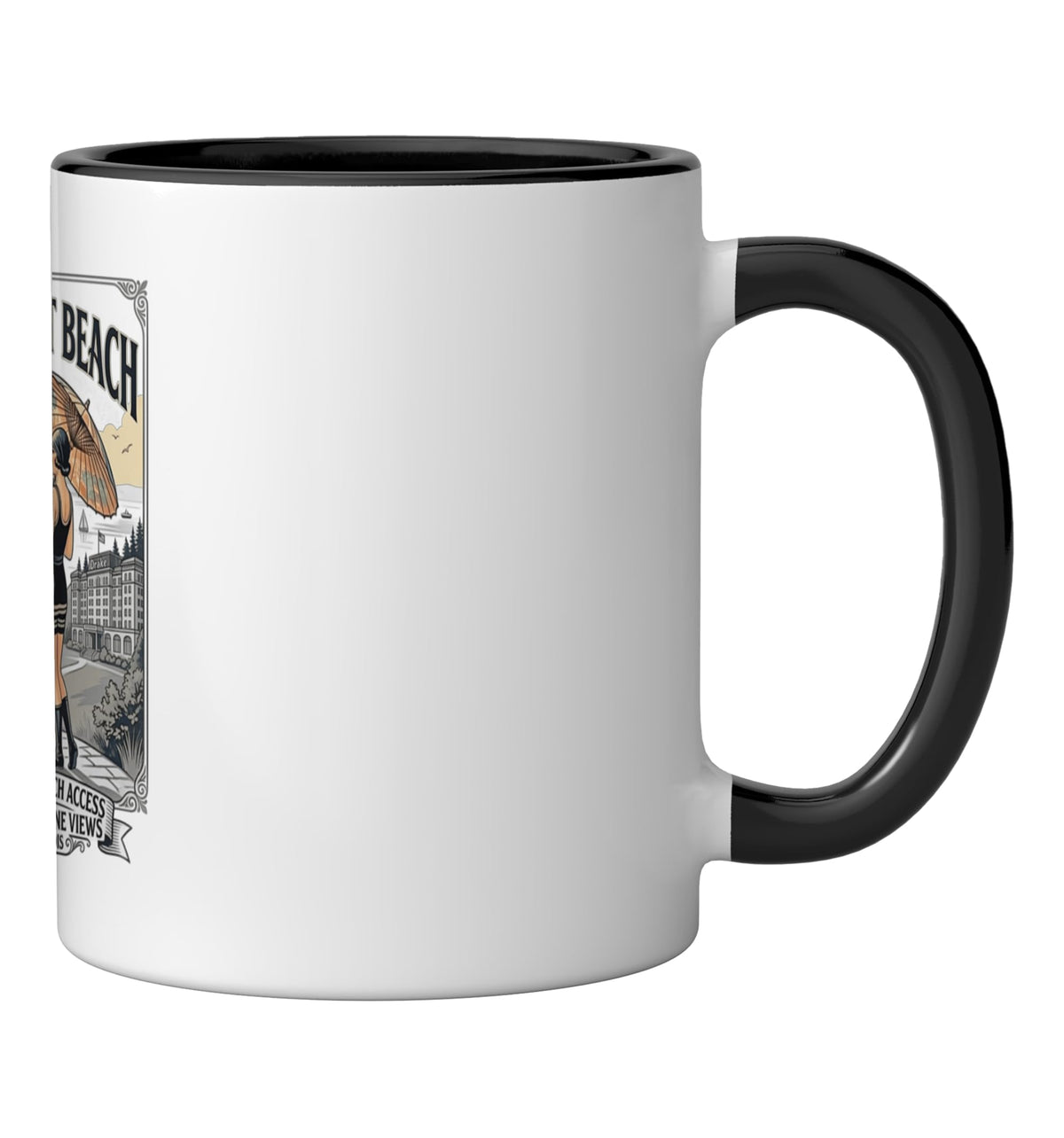 Vintage Oak Street Beach Chicago Design Ceramic Mug by Lakefront Summer Co – 11 Ounces, 11 fluid_ounces, Ceramic, Black/White