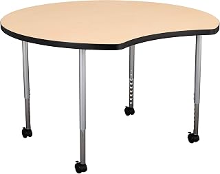 Learniture Crescent Structure Series Mobile Collaborative Table, Maple Top/Black Edge/Silver Mist Leg