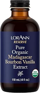 LorAnn Oils Reserve Pure Organic Madagascar Bourbon Vanilla Extract – Real, Organic Vanilla Extract for Baking, Pure Flavor & Bourbon, 4 Ounce