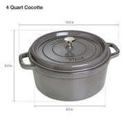Cast Iron Round Dutch Oven by STAUB – 4-qt Round, 3.9 quarts, Cast Iron, Graphite Grey, Model 40500-246