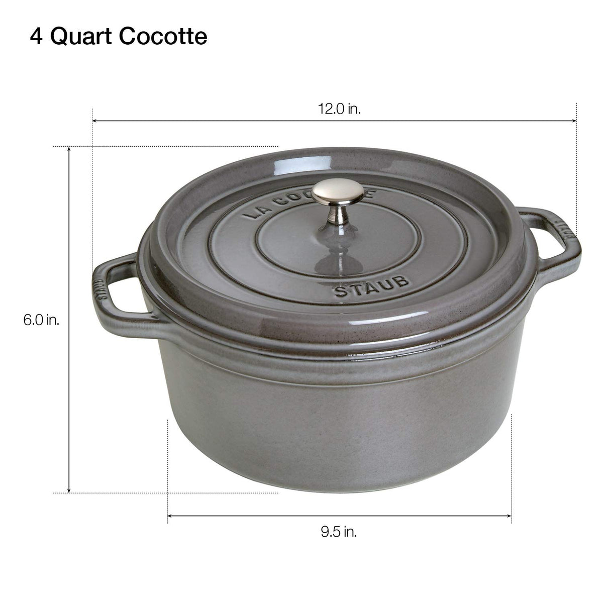 Cast Iron Round Dutch Oven by STAUB – 4-qt Round, 3.9 quarts, Cast Iron, Graphite Grey, Model 40500-246