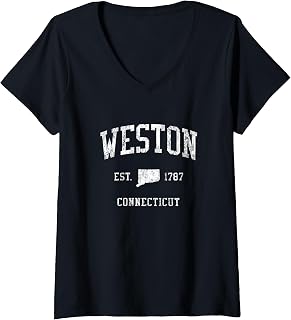 Womens Weston CT J01 Vintage Athletic Sports Design V-Neck T-Shirt
