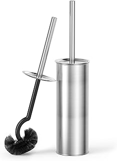 Cesun 304 Stainless Steel Toilet Brush & Holder Set, 2 Brush Heads, Silver | S-Shaped Deep Cleaning, Scratch-Free Nylon Bristles, Long Handle & Splash Guard, Replaceable Brush Head