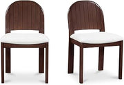 Emil Dining Chair, Carved Arch Back, Solid Rubber Wood, Tapered Legs, Polyester Upholstery, Cream - Set of 2